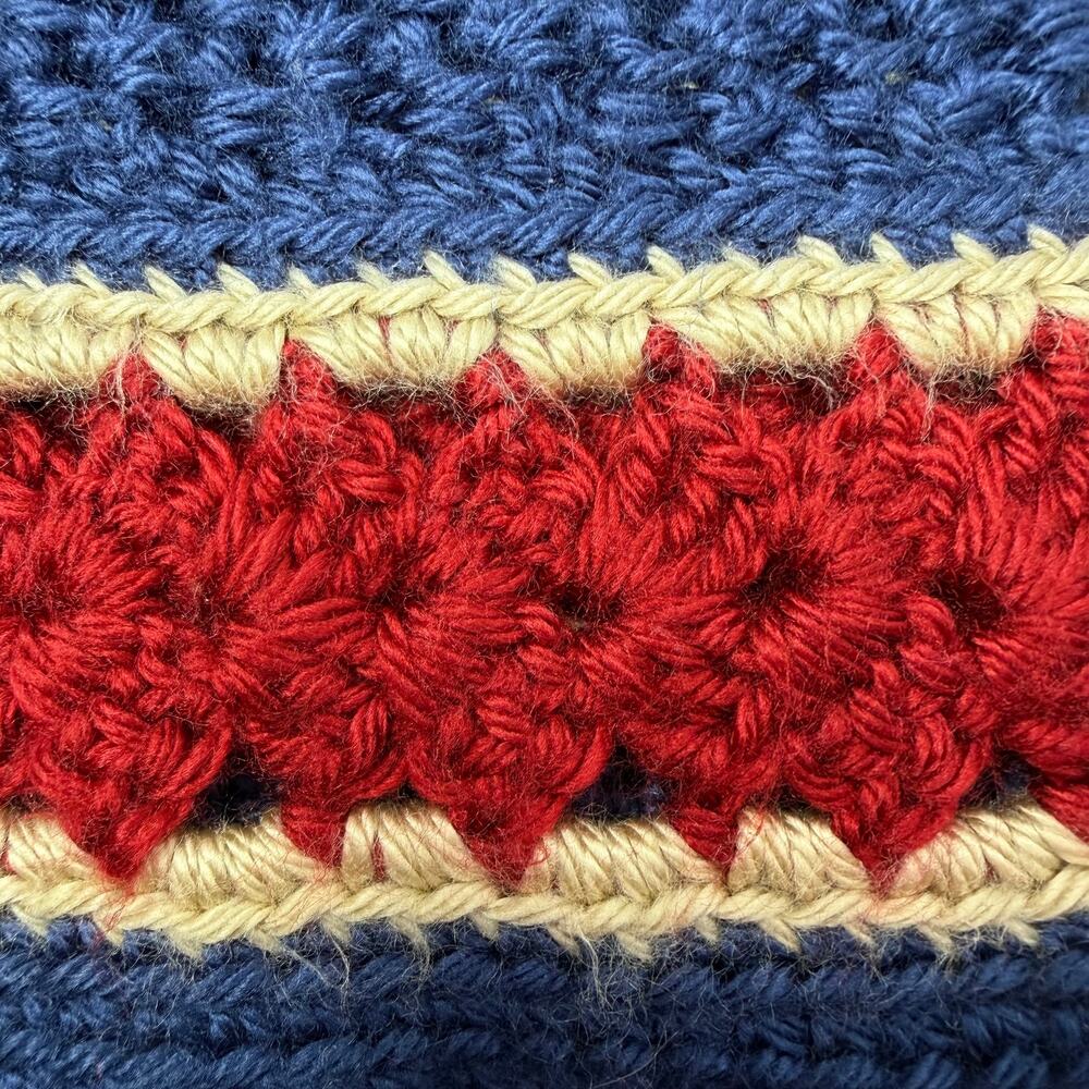 Vintage Hand Crafted Crocheted Poncho Sweater Unisex One Size Navy Stripe - Picture 5 of 7